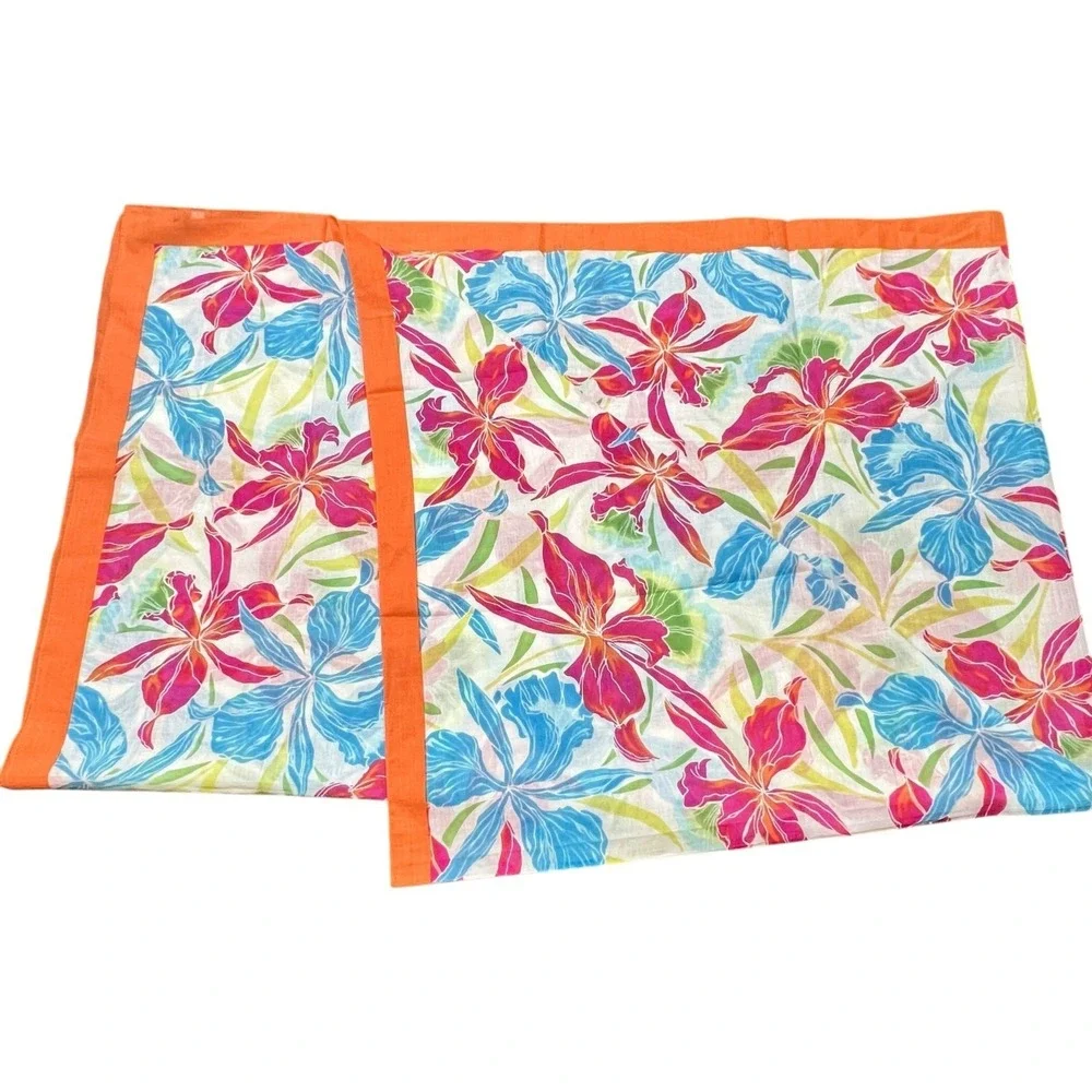 Talbots Tropical Print Cotton Scarf or Wrap 42 x 63